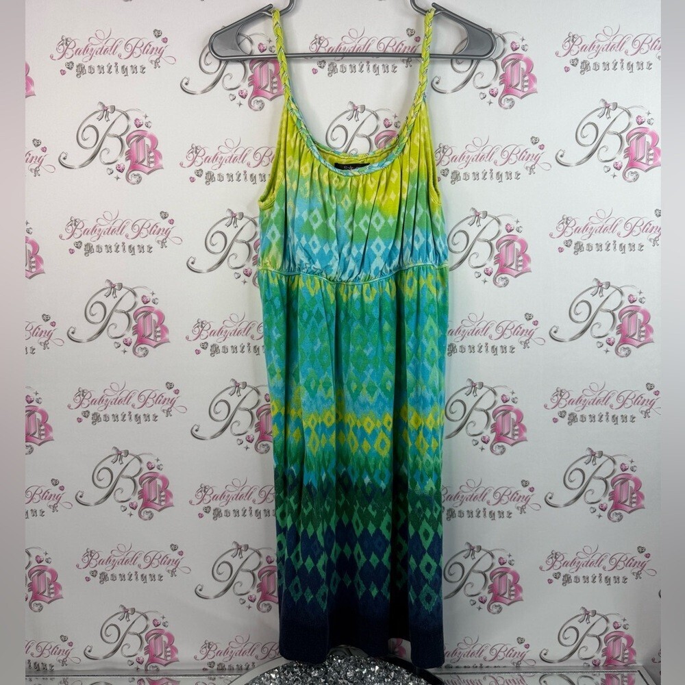 Style & Co. Dress long tie dye Aztec braided straps Green Diamond Pattern Top